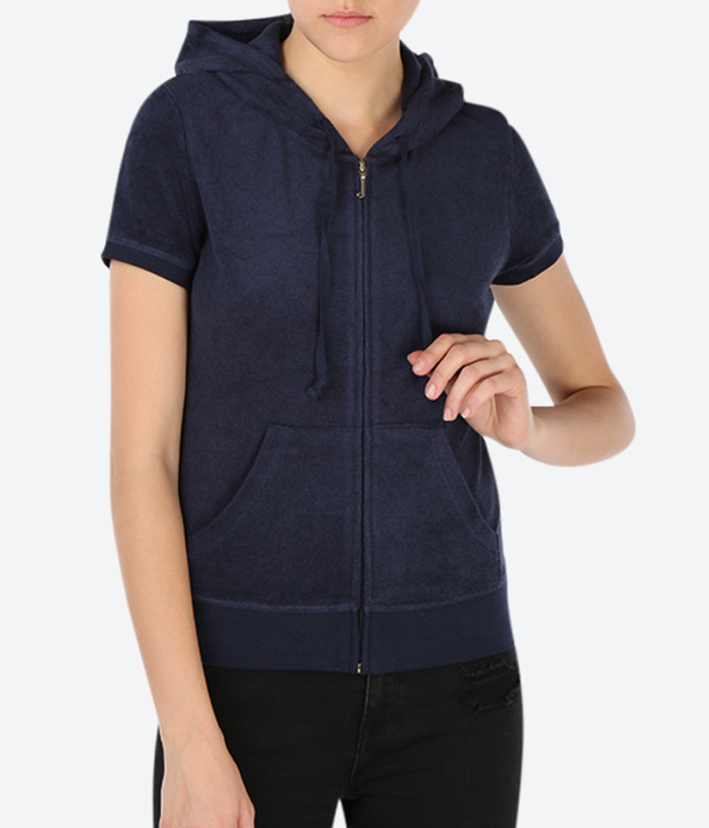 Juicy Couture Short Sleeve Zip Fleece Hoodie Jacket Blue Women's Large Retro